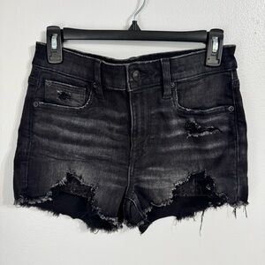 American Eagle High-Rise Shortie Distressed Black Denim Jean Shorts